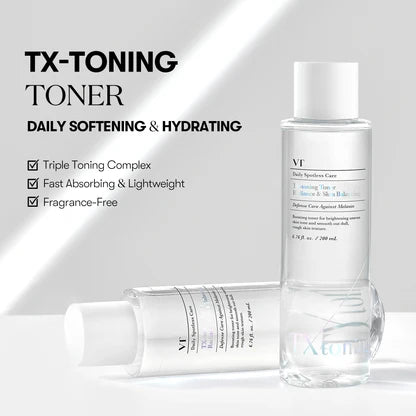 VT Cosmetics-TX-Toning Toner 200ml - Tranexamic Acid works to prevent melanin from infiltrating the dermis, paired with Glutathione to inhibit melanin production at the source