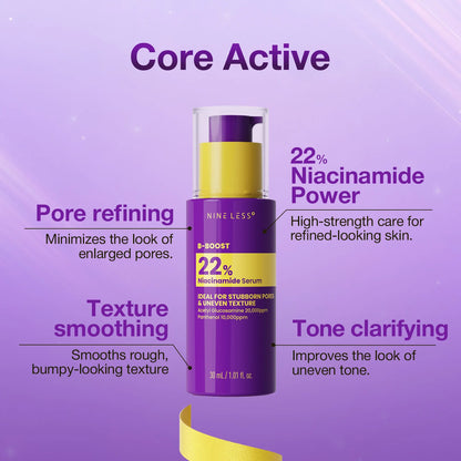 Nineless B-BOOST 22% Niacinamide Serum - Fades patchy discoloration to reveal an even, bright complexion