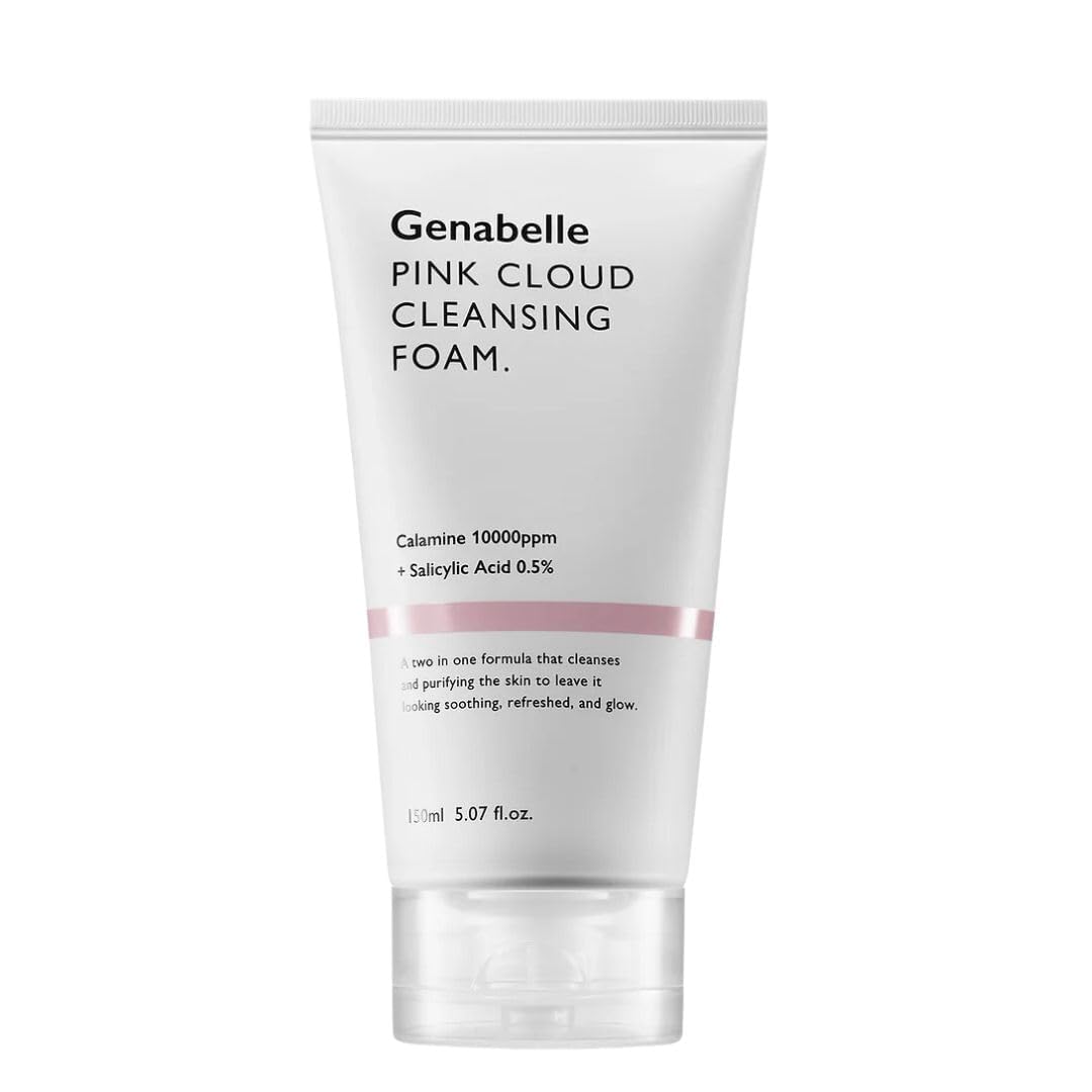 Genabelle Pink Cloud Cleansing Foam - Hydrating Gentle Face Cleanser with Salicylic Acid and Calamine Powder for Blemish Care, Deep Cleansing Face Wash for Normal to Oily Skin