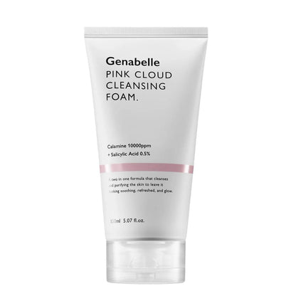 Genabelle Pink Cloud Cleansing Foam - Hydrating Gentle Face Cleanser with Salicylic Acid and Calamine Powder for Blemish Care, Deep Cleansing Face Wash for Normal to Oily Skin