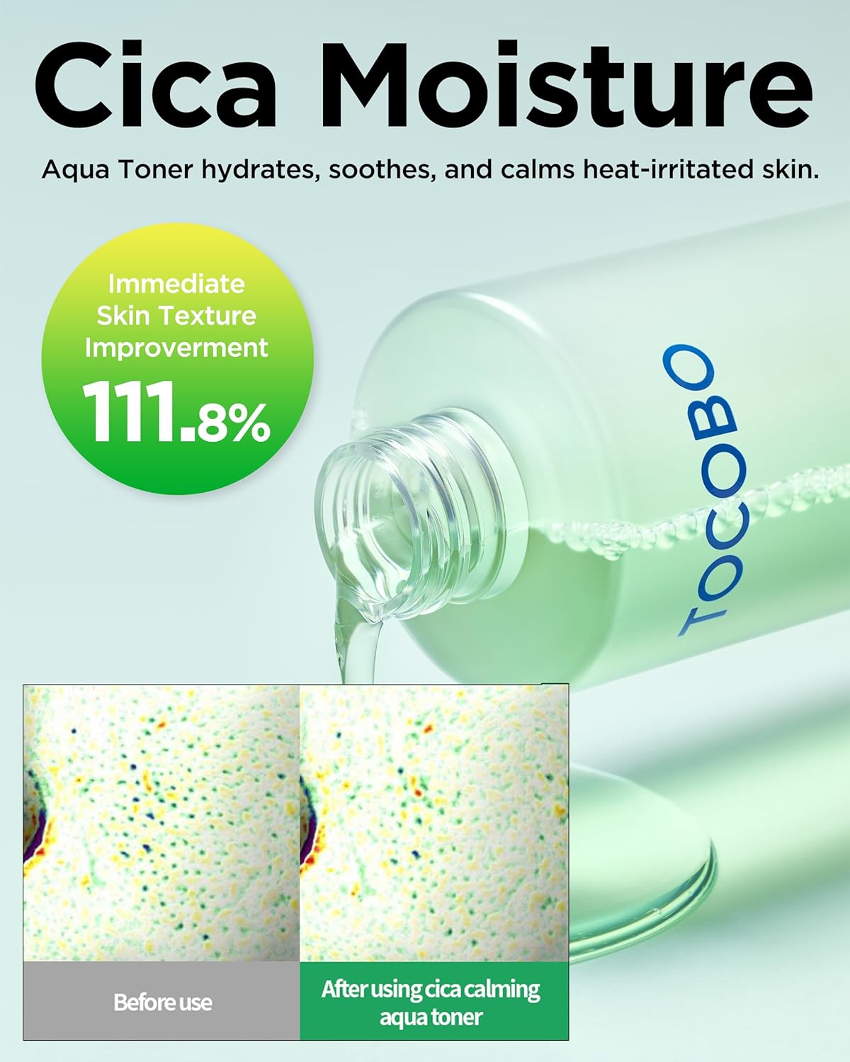 TOCOBO CICA Calming Aqua Toner – Korean Soothing Face Toner with CICA, Hyaluronic Acid & Aloe – Daily Hydration for Sensitive Skin, 24-Hour Moisture, Hypoallergenic pH Balancing Formula