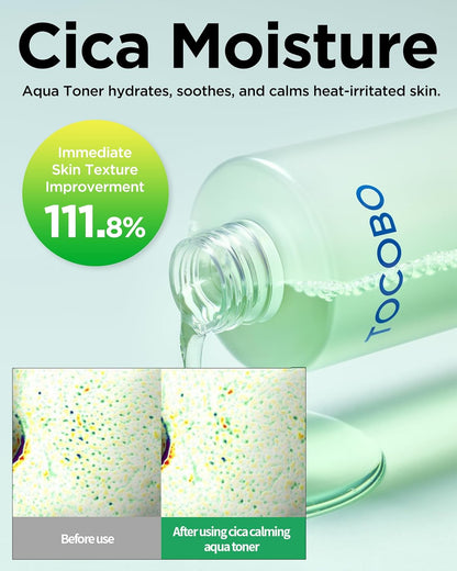 TOCOBO CICA Calming Aqua Toner – Korean Soothing Face Toner with CICA, Hyaluronic Acid & Aloe – Daily Hydration for Sensitive Skin, 24-Hour Moisture, Hypoallergenic pH Balancing Formula