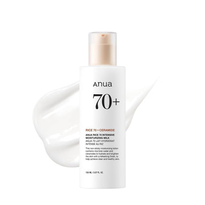 ANUA Rice 70 Intensive Moisturizing Milk, Hydrating Face Lotion, Niacinamide, Ceramides, All Skin Types, Sensitive, Skin Moisture Barrier, Lightweight Nourishing, Korean Skincare