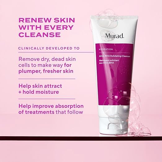 Murad AHA/BHA Exfoliating Cleanser - Glycolic Acid, Exfoliating face wash with Salicylic, Lactic & Glycolic Acids and Jojoba Beads exfoliates, smooths, softens and hydrates