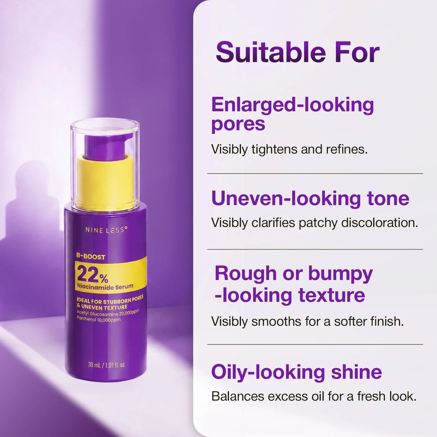 Nineless B-BOOST 22% Niacinamide Serum - Fades patchy discoloration to reveal an even, bright complexion