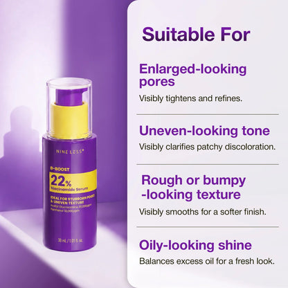 Nineless B-BOOST 22% Niacinamide Serum - Fades patchy discoloration to reveal an even, bright complexion