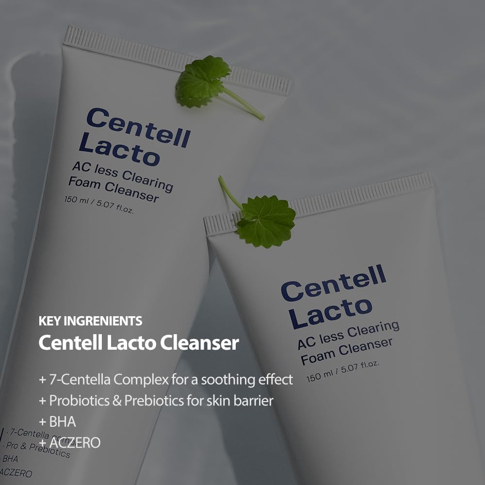 SUNGBOON EDITOR Centell Lacto AC Less Clearing Foam Cleanser - Acne Face Wash for Oily Skin, Exfoliating Acne Treatmemt with Probiotics & BHA, Deep Pore Cleanser, Korean Skin Care