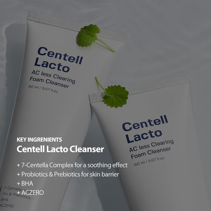 SUNGBOON EDITOR Centell Lacto AC Less Clearing Foam Cleanser - Acne Face Wash for Oily Skin, Exfoliating Acne Treatmemt with Probiotics & BHA, Deep Pore Cleanser, Korean Skin Care