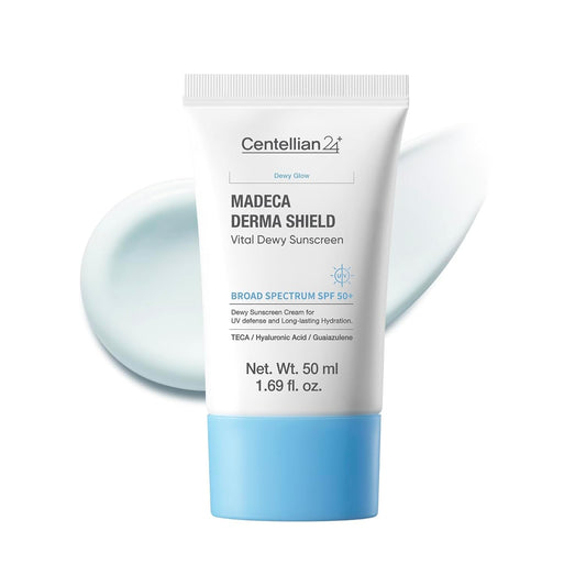 CENTELLIAN 24 Madeca Derma Shield Vital Dewy Sunscreen Broad Spectrum SPF50+ – Moisturizing Sunscreen with Skin TECA, Centella PDRN, Hydration, Elasticity & Lightweight Watery Cream Texture