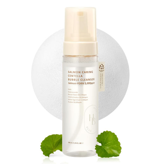 HEVEBLUE Salmon Caring Centella Bubble Cleanser - Salmon PDRN, pH 5.5, Salmon Egg Extract, Centella, Moisturizing, Balancing, Pore Cleansing, Low Irritation, Hypoallergenic, Sensitive Skin