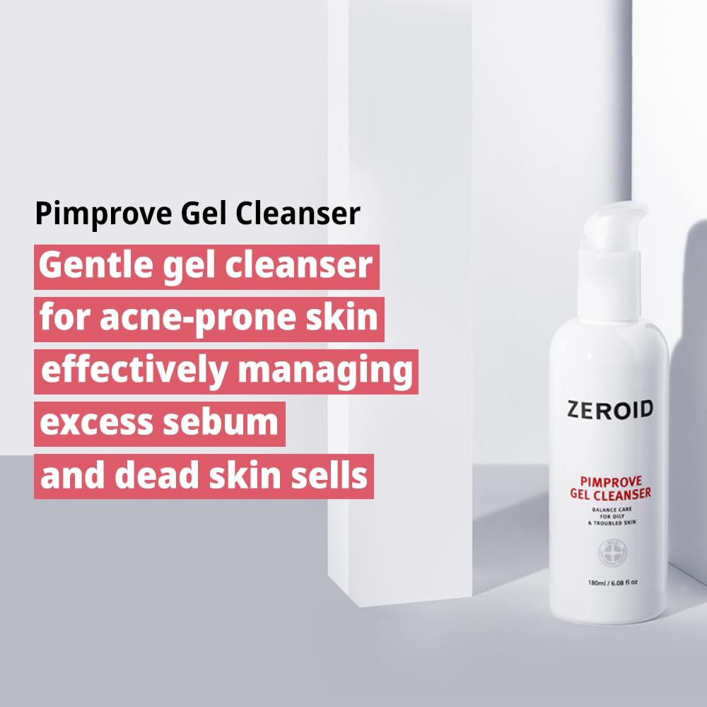 ZEROID Pimprove Gel Cleanser - Gentle Face Cleanser Face Wash for Sensitive Skin, Balanced Care for Oily & Troubled Skin, Acne-Prone Skincare