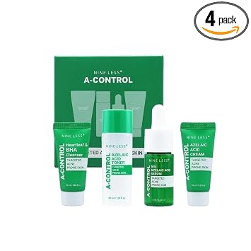 NINELESS A-Control Skincare Kit (Cleanser, Toner, Serum, Cream) Travel Size (4pack)