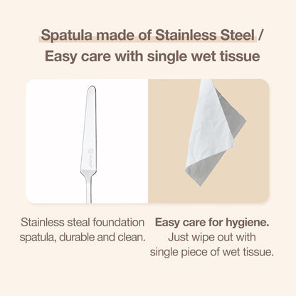 STUDIO17 Foundation Spatula Made of Stainless Steel, Professional Makeup Spatula for Even Application of Foundation, Double Edged Spatula for Small Area of Face, Pouch Included for Clean Storage
