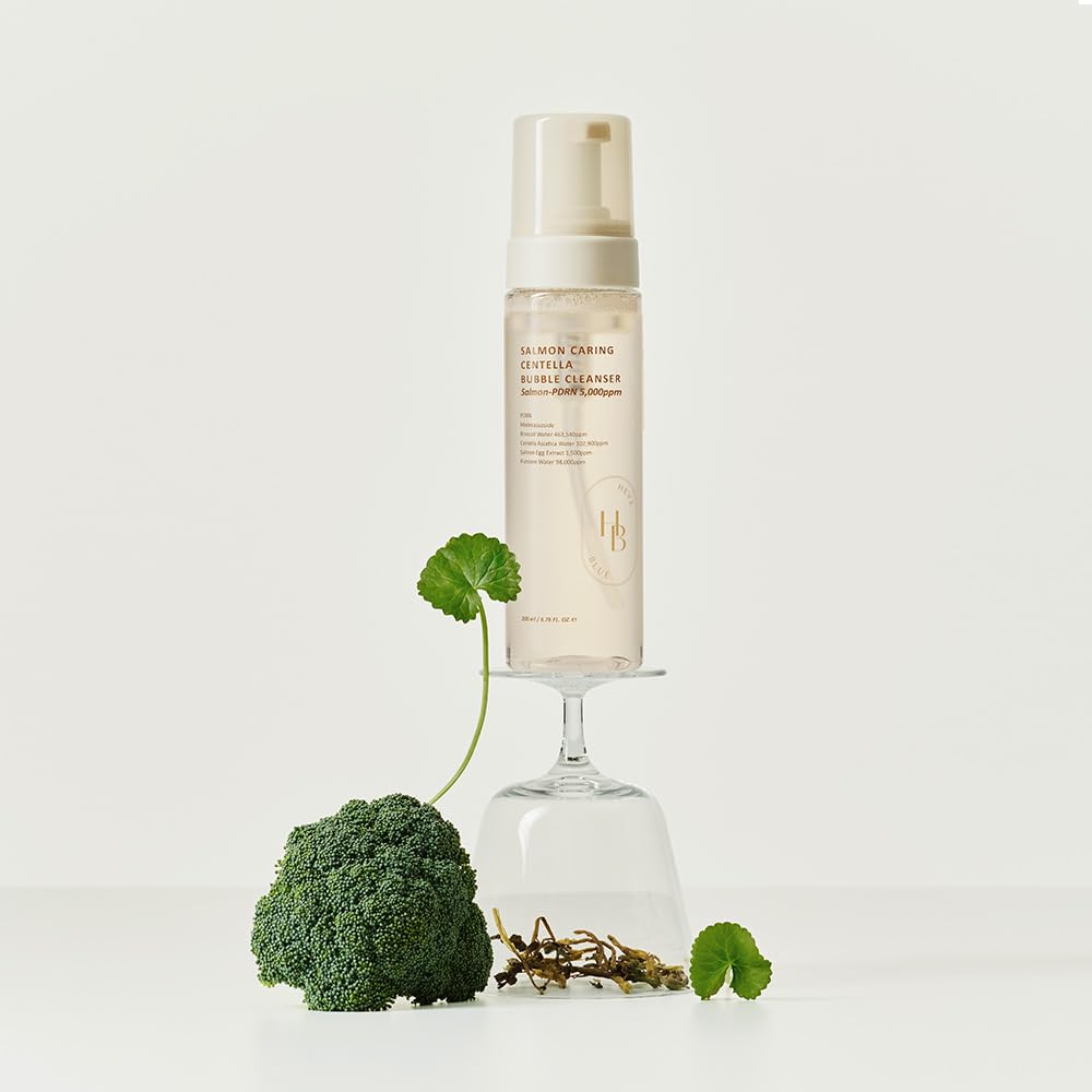 HEVEBLUE Salmon Caring Centella Bubble Cleanser - Salmon PDRN, pH 5.5, Salmon Egg Extract, Centella, Moisturizing, Balancing, Pore Cleansing, Low Irritation, Hypoallergenic, Sensitive Skin