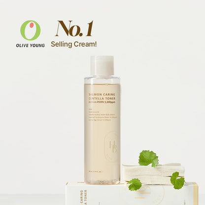 HEVEBLUE Salmon Caring Centella Toner - Salmon PDRN, pH 5.5, Salmon Egg Extract, Centella, Madecassoside, Restore and Rejuvenate, Refine Skin Texture, Low Irritation, Korean Skincare, K-Beauty