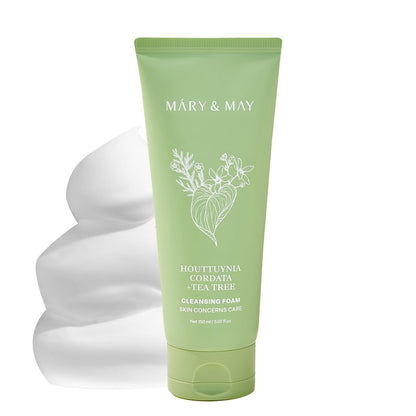 Mary&May Houttuynia Cordata + Tea Tree Deep Clean Foam (40.7% Heartleaf + 6.8% Tea Tree) – Rich Cream Foam Pore Cleanser with Hyaluronic Acid, Korean Face Wash for Oily Sensitive Skin