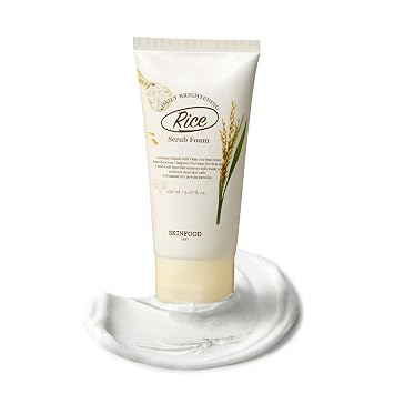 SKINFOOD Rice Daily Scrub Foam, Facial Cleanser with Face Scrub, Face Wash Fermented White Rice Bran Water, Gentle Exfoliating For Men and Women (150ml, 5.07 fl. oz.)