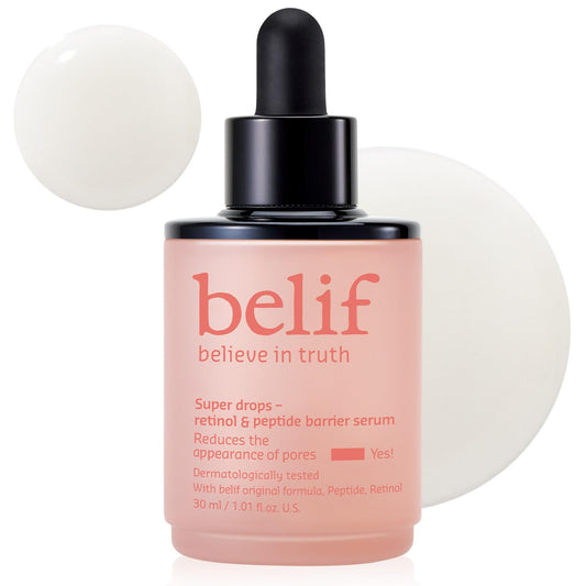 belif Retinol & Peptide Super Drops Serum – Anti-Aging Skin Booster and Pore Minimizer with Hyaluronic Acid for Firming, Smoothing & Repair, Korean Skincare for All Skin Types