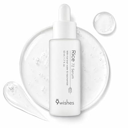 9wishes Rice 72 Serum – Korean Rice Bran Water 72% Face Serum with Niacinamide – Non-Sticky, Lightweight Hydration – Brightening Glow Boost for Dull Skin