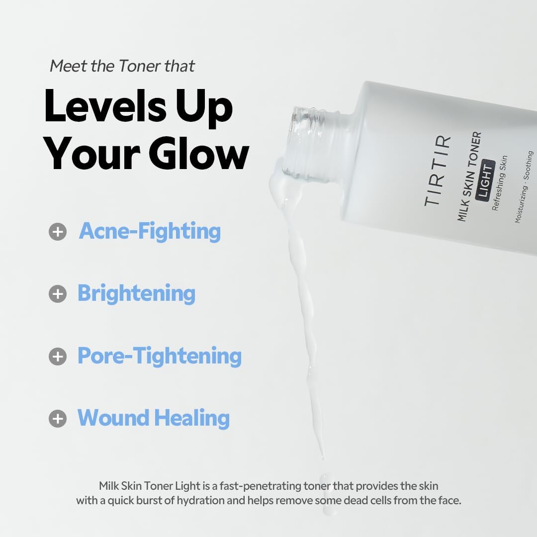 TIRTIR Milk Skin Rice Toner Light, Instant Hydration with 4% Niacinamide, Pantenol, Lightweight, Pore-tightening, Vegan, Acne-prone, Oily skin, Fungal Acne Safe, Korean skin care