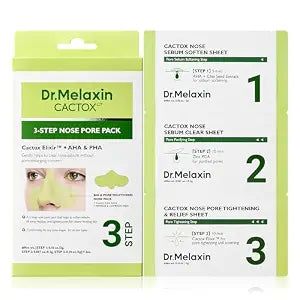 Dr.Melaxin CACTOX 3-STEP NOSE MASK (1 each) with AHA & PHA for Sebum Softening Pore Tightening Skin Repair 3-Step Nose Pore mask