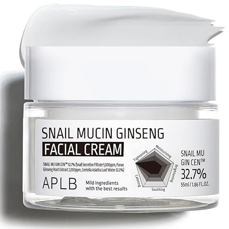 APLB Snail Mucin Ginseng Facial Cream - SNAIL MU GIN CEN, stimulates collagen production, helping to improve skin elasticity and firmness. Witness the reduction of fine lines and wrinkles