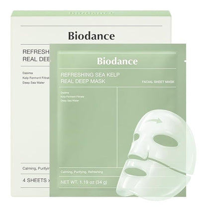 BIODANCE Refreshing Sea kelp Real Deep Mask, Overnight Hydrogel Face Mask, Calming, Oil & Sebum Control, Blemish Care, After Sun Care, Sunburn Relief (1x)