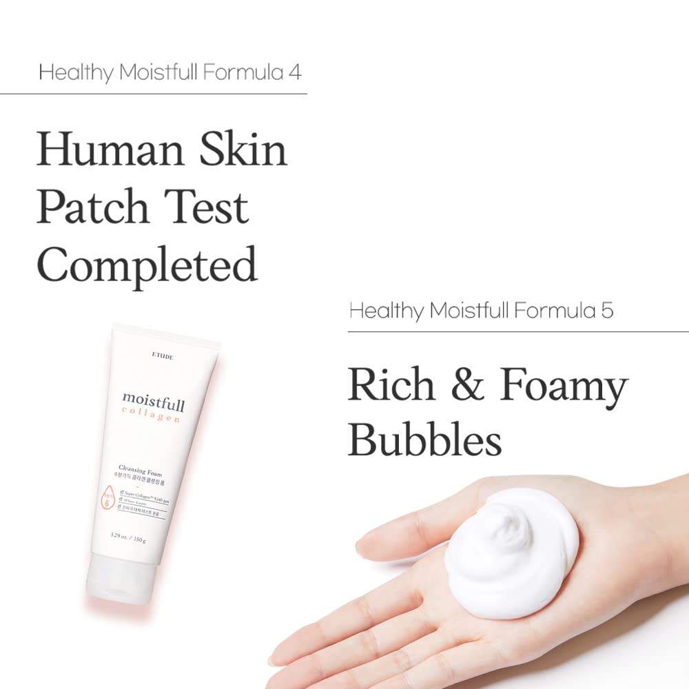 ETUDE Moistfull Collagen Cleansing Foam, Face Wash, Foam Cleanser, Super Collagen Water, Lupinus Albus Protein, Gentle Cleansing, Clinically Tested, Korean Skin Care, Beauty