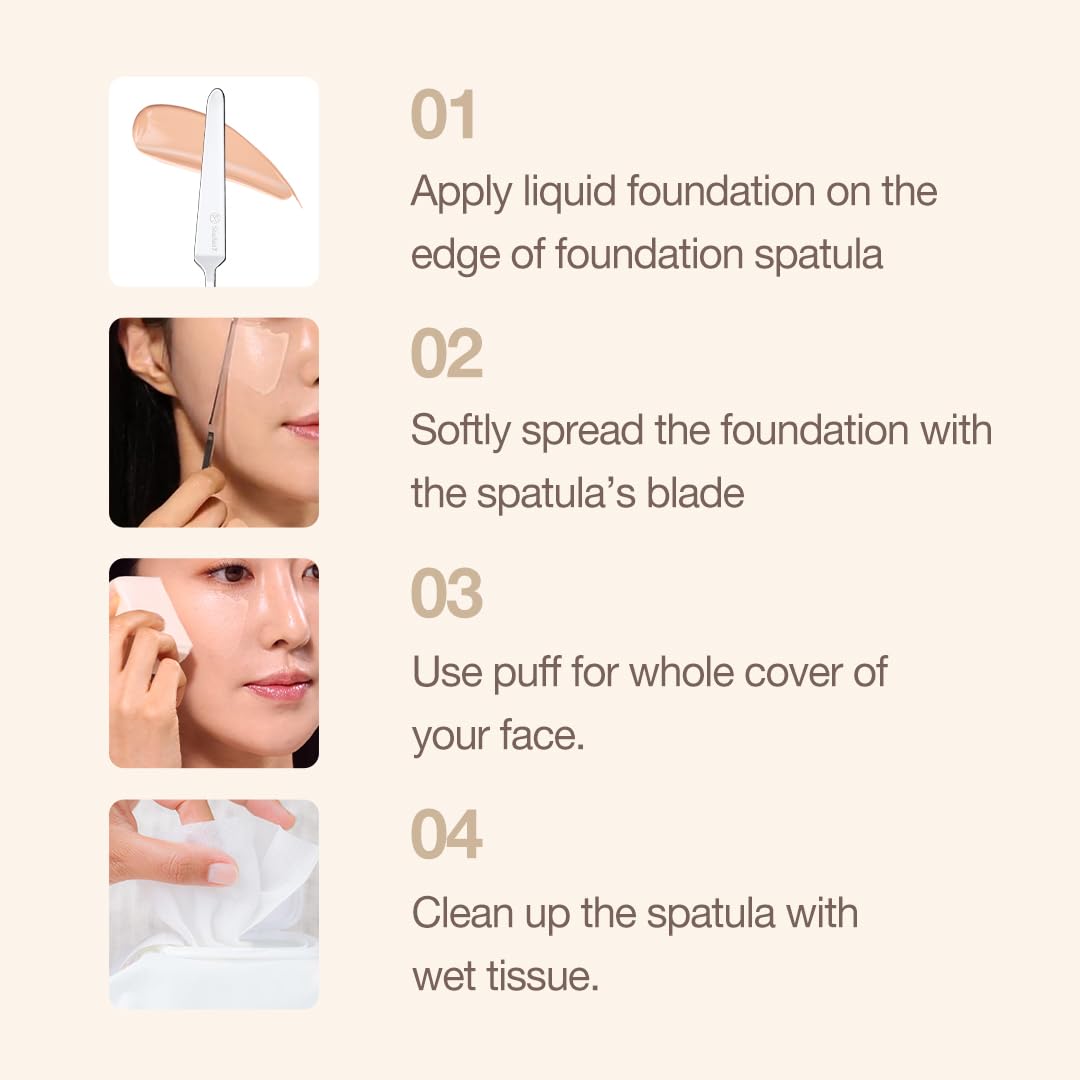STUDIO17 Foundation Spatula Made of Stainless Steel, Professional Makeup Spatula for Even Application of Foundation, Double Edged Spatula for Small Area of Face, Pouch Included for Clean Storage