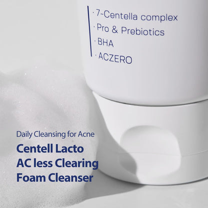SUNGBOON EDITOR Centell Lacto AC Less Clearing Foam Cleanser - Acne Face Wash for Oily Skin, Exfoliating Acne Treatmemt with Probiotics & BHA, Deep Pore Cleanser, Korean Skin Care