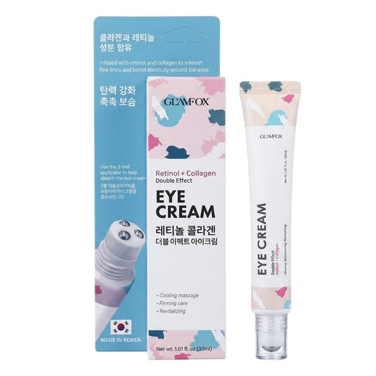 Glamfox Retinol + Collagen Eye Cream – K-Beauty Anti-Aging Under Eye Cream with 3-Ball Cooling Roller Applicator for Appearance of Wrinkles, Dark Circles & Puffiness