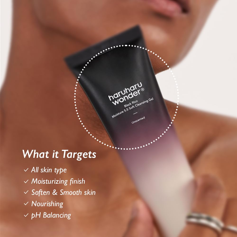 HARUHARU wonder Black Rice Moisture 5.5 Soft Cleansing Gel, Gentle Daily Cleanser, Low 5.5pH, Moisture Balance, Soap Free, For Sensitive Skin, Vegan, Cruelty-Free