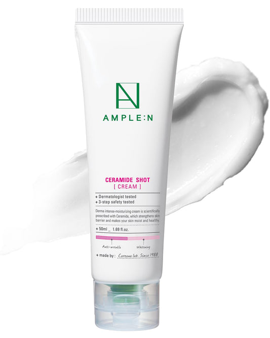 AMPLE:N Ceramide Shot Cream - Hydrating Moisturizer Unscented for Dry and Sensitive Skin – Strengthening Skin Barrier – Skin Repair Cream for Rough Skin