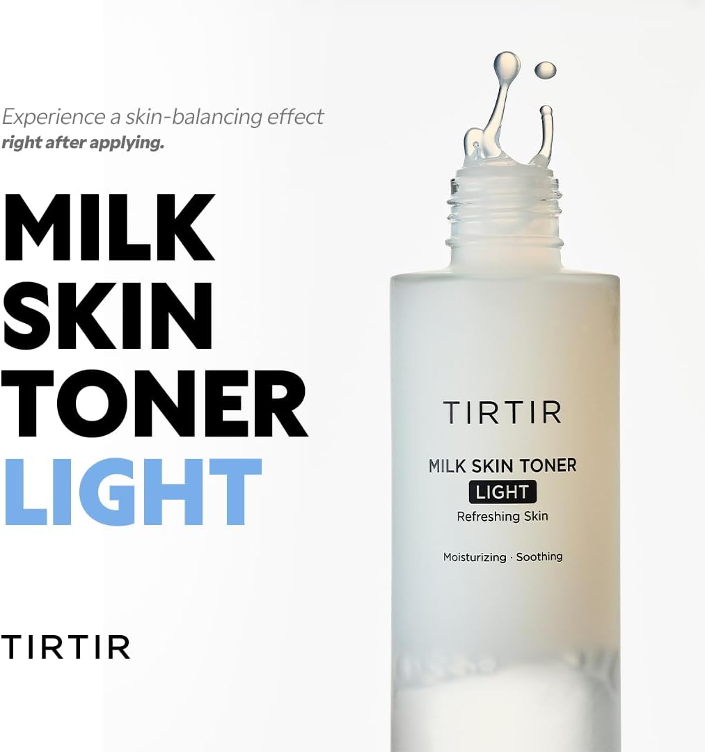 TIRTIR Milk Skin Rice Toner Light, Instant Hydration with 4% Niacinamide, Pantenol, Lightweight, Pore-tightening, Vegan, Acne-prone, Oily skin, Fungal Acne Safe, Korean skin care