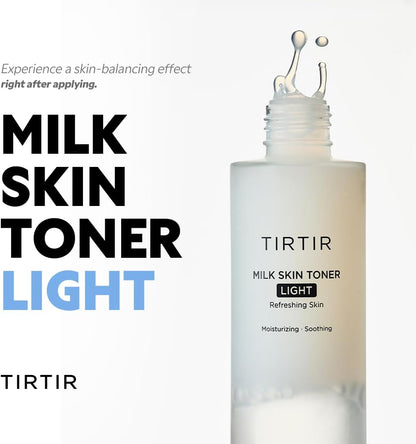 TIRTIR Milk Skin Rice Toner Light, Instant Hydration with 4% Niacinamide, Pantenol, Lightweight, Pore-tightening, Vegan, Acne-prone, Oily skin, Fungal Acne Safe, Korean skin care