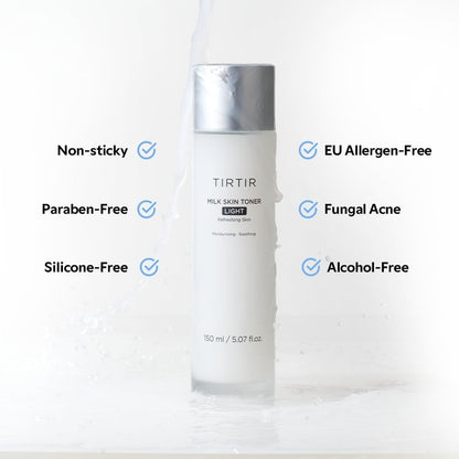 TIRTIR Milk Skin Rice Toner Light, Instant Hydration with 4% Niacinamide, Pantenol, Lightweight, Pore-tightening, Vegan, Acne-prone, Oily skin, Fungal Acne Safe, Korean skin care