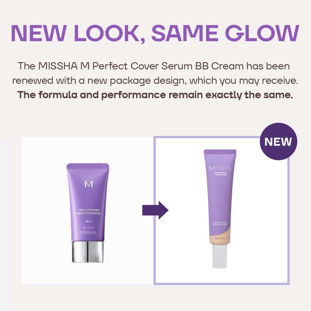 MISSHA M Perfect Cover Serum BB Cream No.25 Warm Beige (mini) - Medium with Warm Undertone, Skin Tint, Tinted Moisturizer, Skin Care Foundation Makeup, Korean Makeup