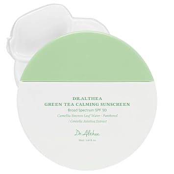 Dr.Althea Green Tea Calming Sunscreen SPF 50, Korean Skin Care, 1.69 Fl Oz No White Cast, Travel Size Vegan Face Sun Lotion & Serum, Beach & Vacation Essentials for Women, Dermatologically Tested Visit the Dr.Althea Store