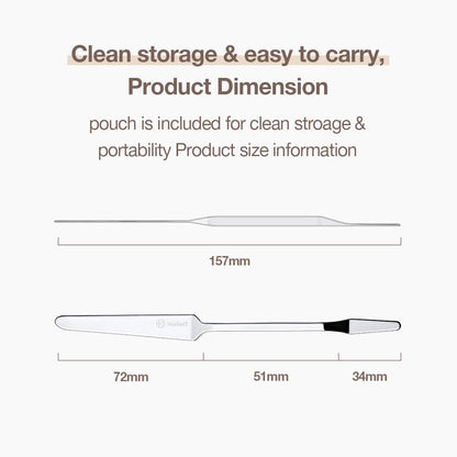 STUDIO17 Foundation Spatula Made of Stainless Steel, Professional Makeup Spatula for Even Application of Foundation, Double Edged Spatula for Small Area of Face, Pouch Included for Clean Storage