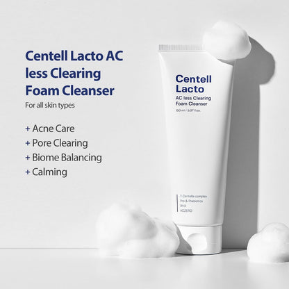SUNGBOON EDITOR Centell Lacto AC Less Clearing Foam Cleanser - Acne Face Wash for Oily Skin, Exfoliating Acne Treatmemt with Probiotics & BHA, Deep Pore Cleanser, Korean Skin Care