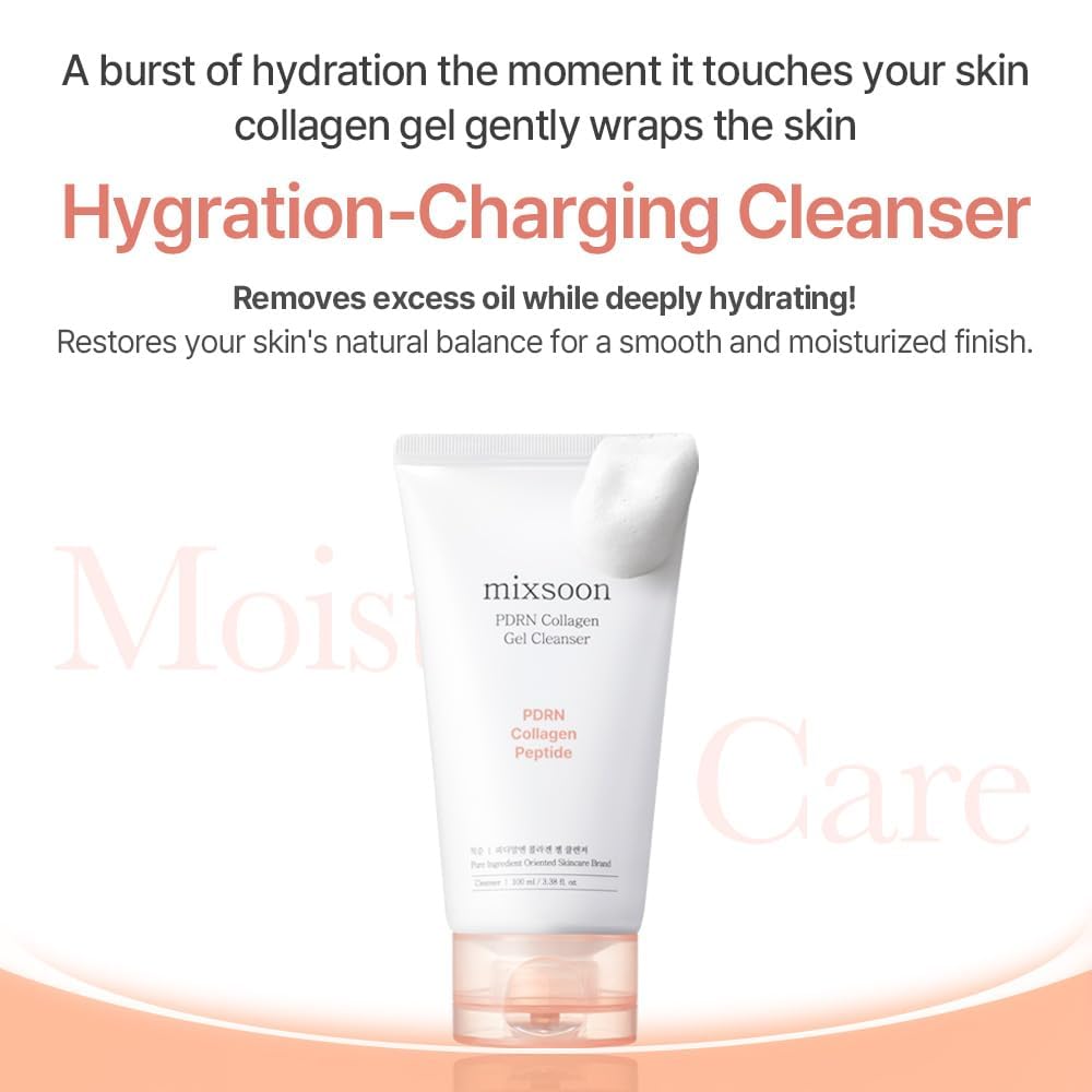 MIXSOON PDRN Collagen Gel Cleanser - Deep Pore Cleansing, Lightweight Daily Gel Cleanser for All Skin Types, Korean Glass Skin Care