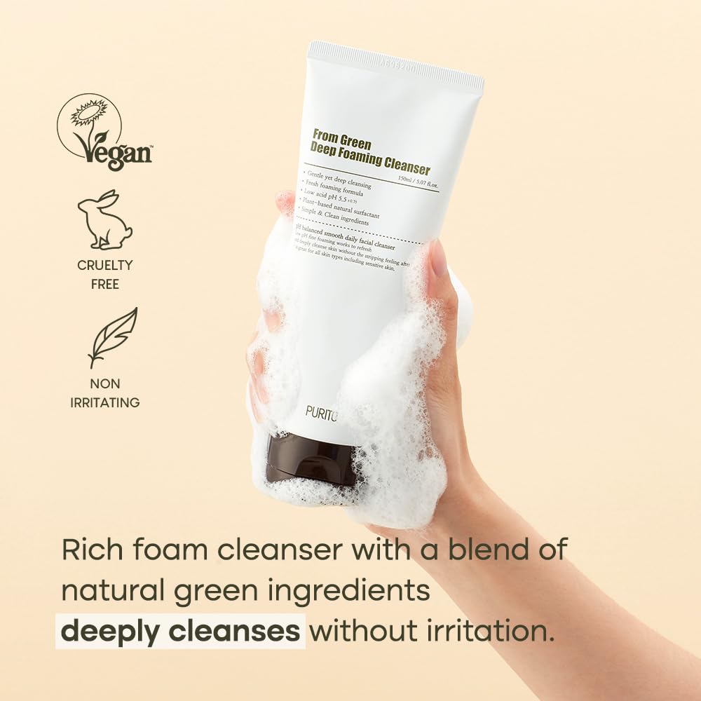 PURITO From Green Deep Foaming Cleanser, plant-based, natural ingredients, cruelty-free, Vegan