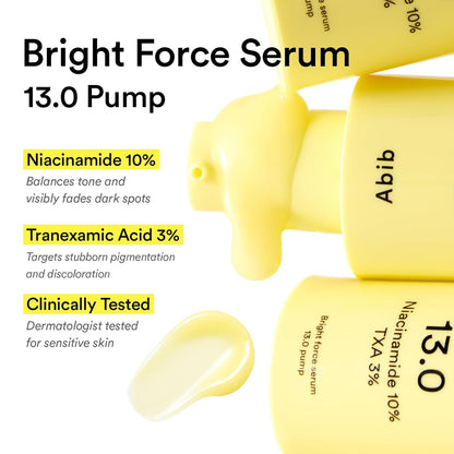 Abib Bright Force Serum 13.0 Pump, 10% Niacinamide + 3% TXA, Brightening Serum for Uneven Skin Tone, Hyperpigmentation, Glass Skin Glow, Korean Skincare