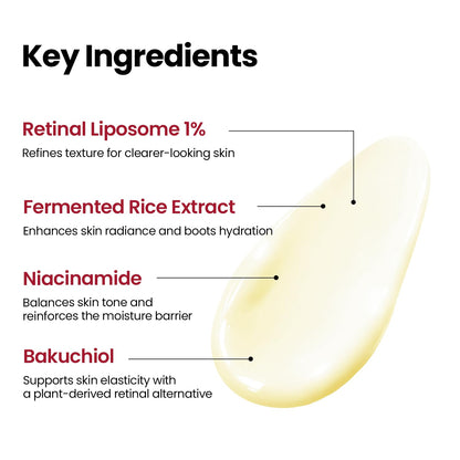 K-SECRET SEOUL 1988 Retinal Cream | Gentle Retinal Liposome 1% Formula for Sensitive Skin | Daily Fine Lines & Skin Texture Care | Niacinamide, Bakuchiol | Korean Skincare