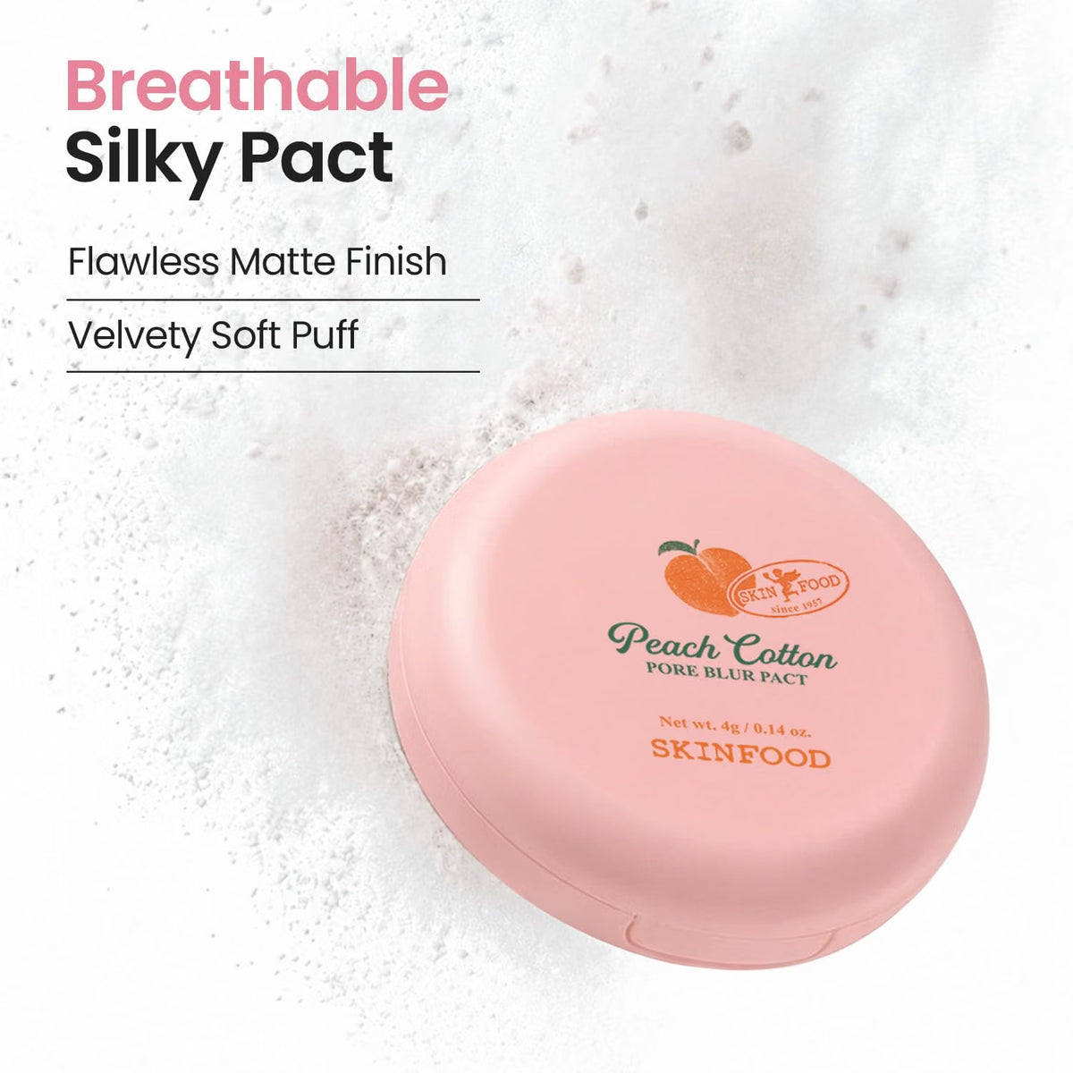 SKINFOOD Peach Cotton Pore Blur Pact - Sebum Control Pack with Silky Texture - Long Lasting Makeup Fixing - Pore Primer with Mineral Powder for Oily Skin - Stocking Stuffers - Pore Quick Minimizer