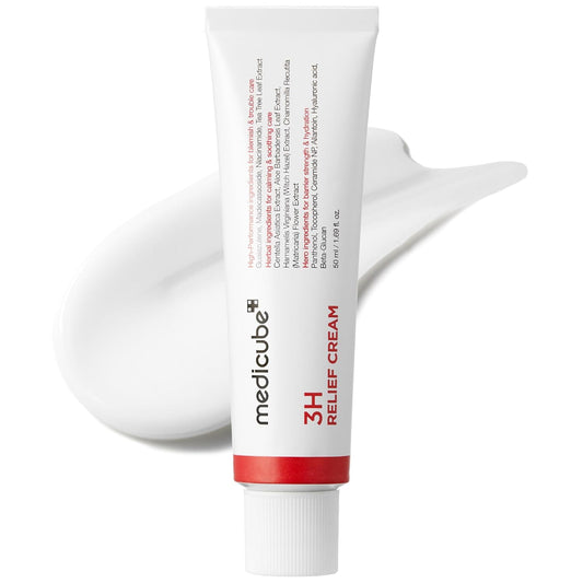 medicube 3H Daily Relief Cream, Daily Soothing Moisturizer for All Skin Types, Lightweight Comforting Cream Ideal For Use After Spot Care, Guaiazulene, Centella, Ceramide for Balance and Hydration