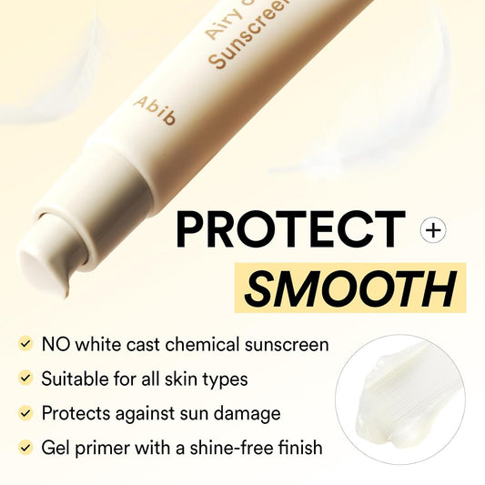 Abib Airy Clear Sunscreen Gel SPF 30, Semi-matte, Pore-smoothing Primer with SPF, Korean Suncreen with No White Cast, Suncare, Skincare