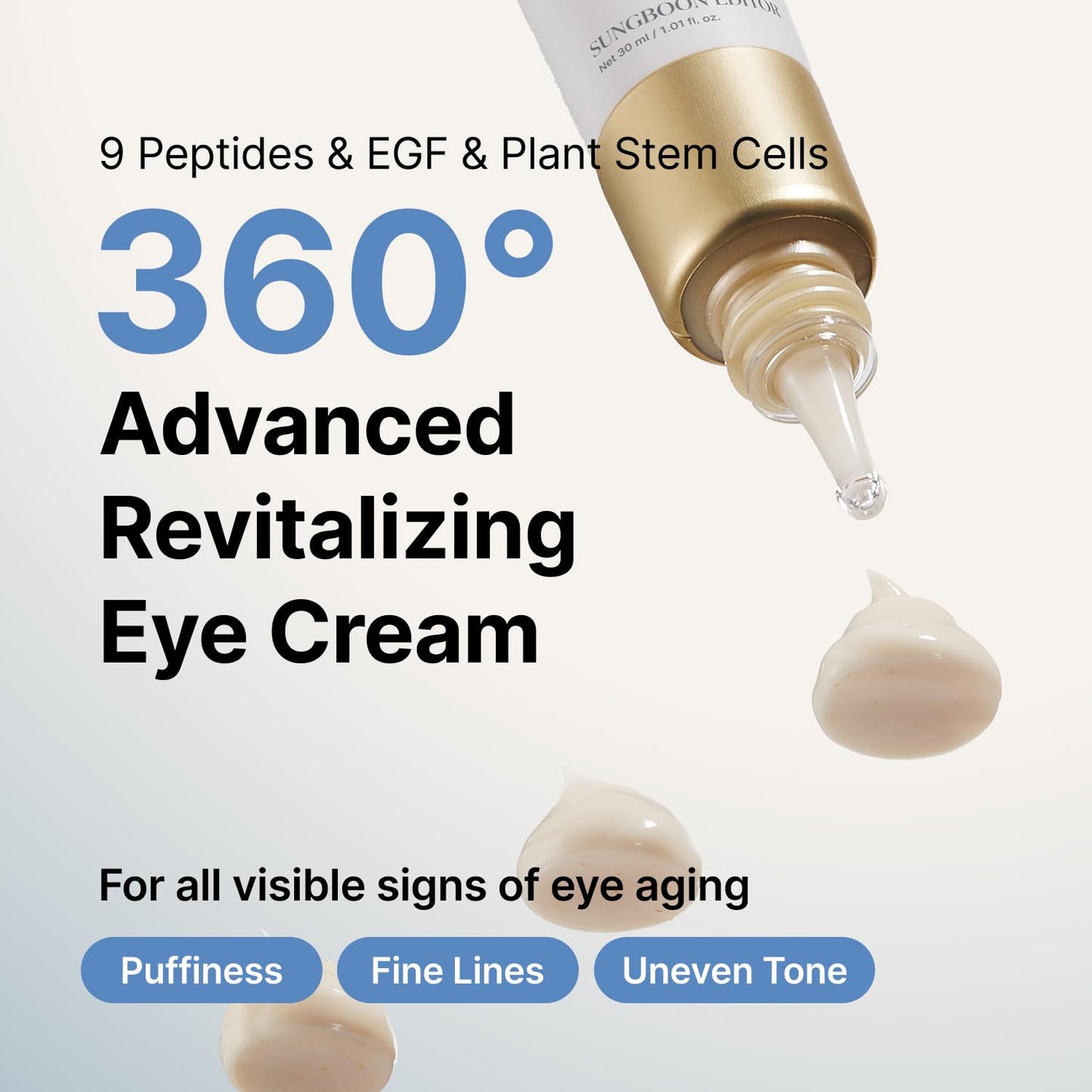 SUNGBOON EDITOR Silk Peptides EGF Intensive Eye Cream with Copper Peptides for Puffiness & Fine Lines, Patented Peptide Complex, Firm-looking & Hydration, Korean Skin Care