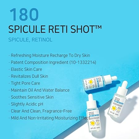 APLB Spicule Retinol Shot 180 Serum - SPICULE RETI SHOT, Korean Skincare, Gentle Exfoliation, Wrinkle Care, Long lasting hydration, Revitalize for gentle and improve skin texture