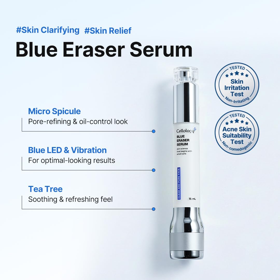 Blue Eraser Serum with Cooling LED Applicator, Tea Tree Calming Serum for Oily Skin & Sensitive Skin, Korean Skincare